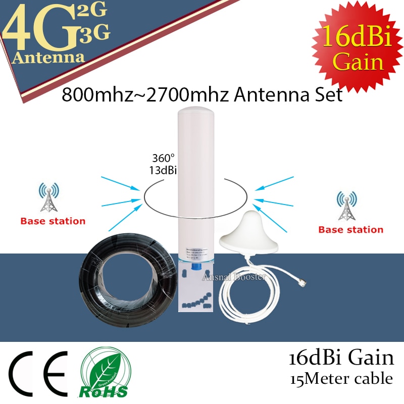 16dBi 2g 3g 4G Antenna 800-2700mhz Aerial Omnidirectional Antenna Ceiling Antenna 15 meter cable for 2G 3G 4G Cellular Amplifier