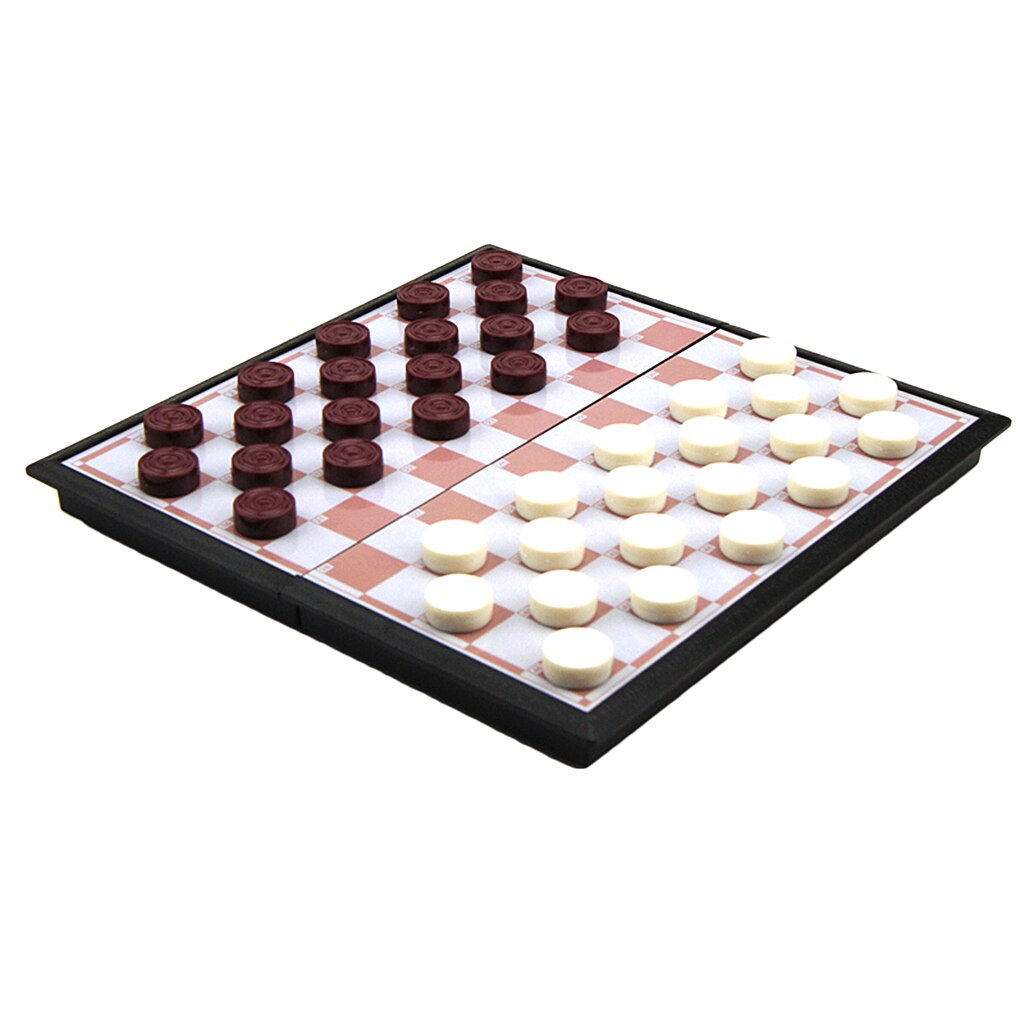 Branco & brown checkers magnéticos/draughts dobrável chessboard jogo de xadrez internacional jogo de tabuleiro de viagem quebra-cabeça brinquedo festa diversão