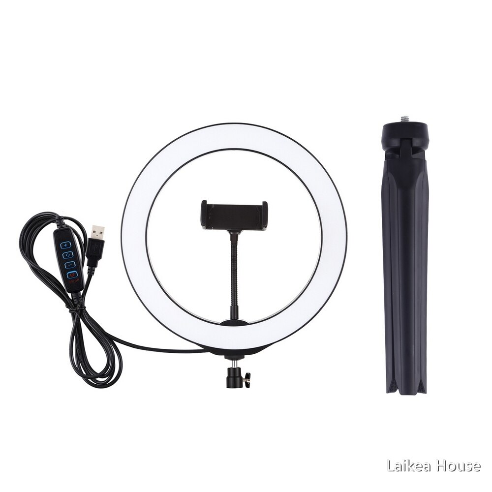 26cm selfie-ringetone bo lys dimmes kameratelefon ringe ledet lampe med bordstativ til sminke video bo studiofotografering