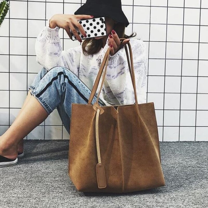 Alta qualidade bolsas de camurça feminina de couro macio 2 pçs bolsas definir bolsas de ombro feminino grandes sacolas casuais l8-421