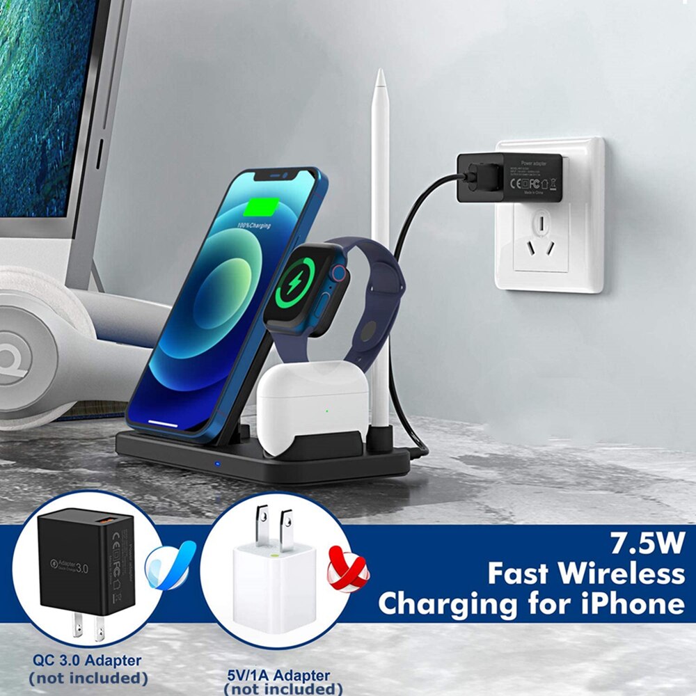 4 in 1 Drahtlose Ladegerät Qi für iPhone 12 11 XS XR XS Max 8 Für Apfel Uhr 6 5 4 3 2 Airpods Profi 10W Schnelle Ladung Dock Bahnhof