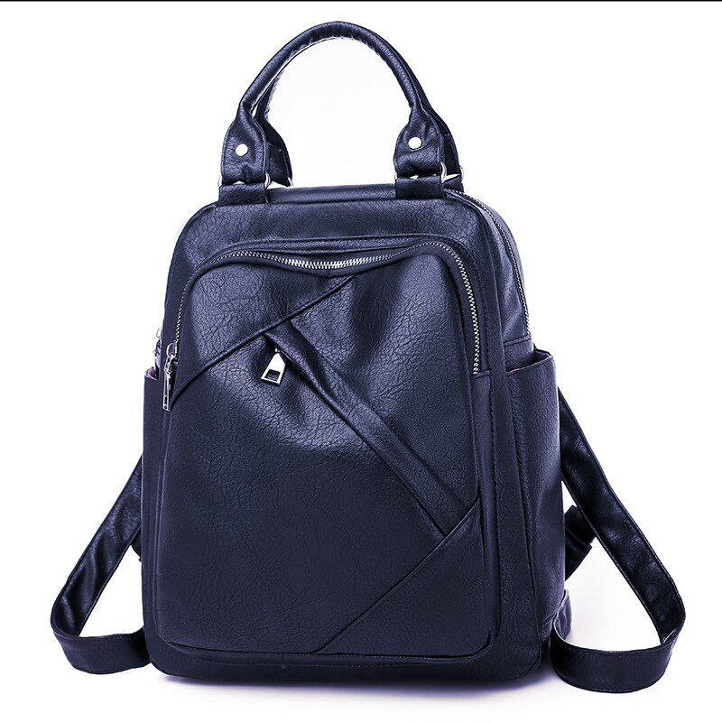 Women 's backpack spring wild soft leather leisure travel large capacity blue color bag purse: NO.12