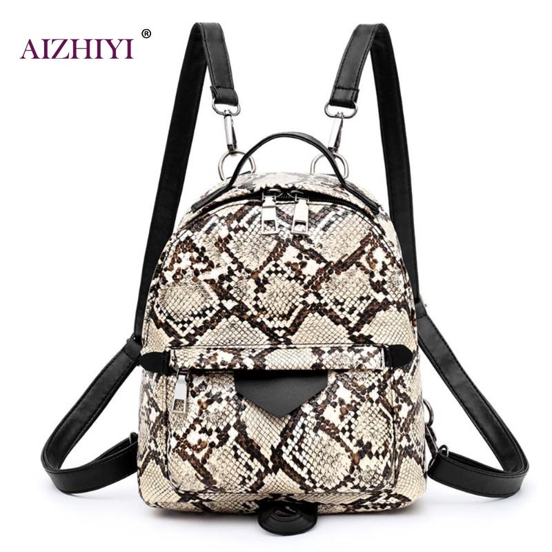 Girls Female Casual Animal Print Shoulder Crossbody Bags Women Large Capacity Snake Leopard Backpack PU Leather Knapsack