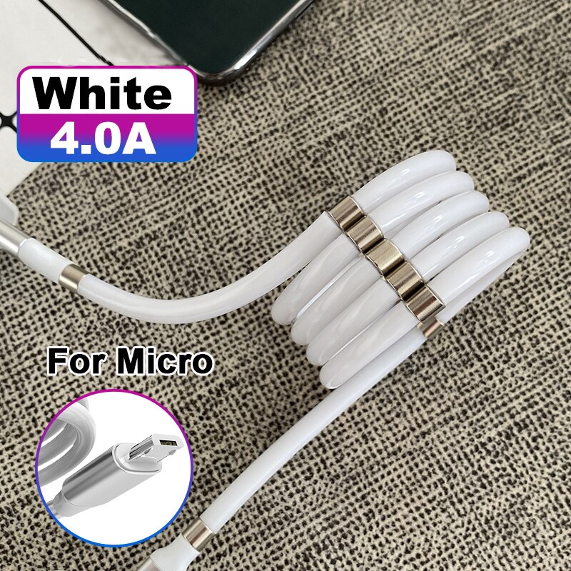 Magic Rope Magnetic Cable Micro USB Data Sync Cord 4A Super Fast Charging Cable Microusb Phone USB Charger Cable Wire For Xiaomi: White / 1.8m