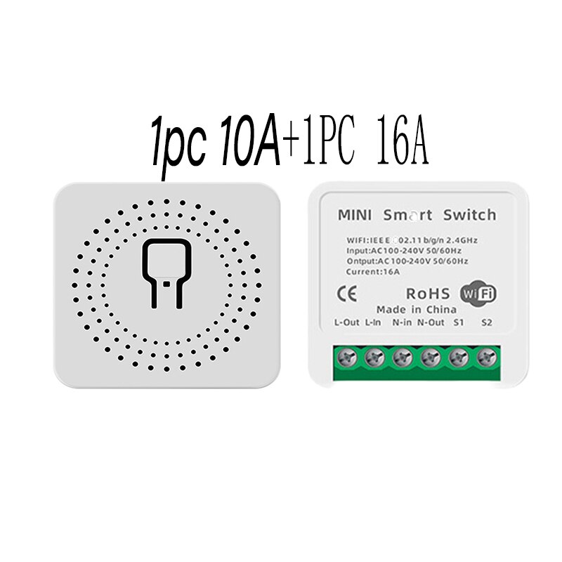 10A Tuya Zigbee MINI Wifi Smart Switch Module No /With Neutral EU 220V 2 Way Wireless Light Switch Relay Zigbee2MQTT Home Assist: 16 10