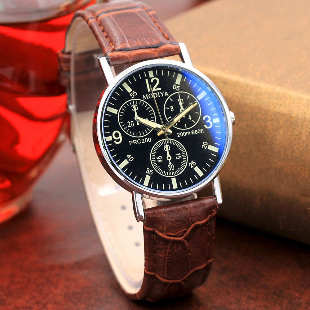 Luxe Blauw Glas Riem Horloge Mannen Quartz Horloge Sport Klok Analoge Quartz Horloges Relogio Masculino Montre Homme