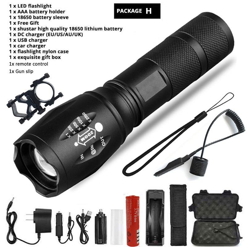 Z45 lampe de poche LED torche étanche Ultra lumineuse T6/L2/V6 zoomable 5 Modes de commutation 18650 batterie rechargeable pour le camping en plein air: Blanc doux / T6-4000 Lumens
