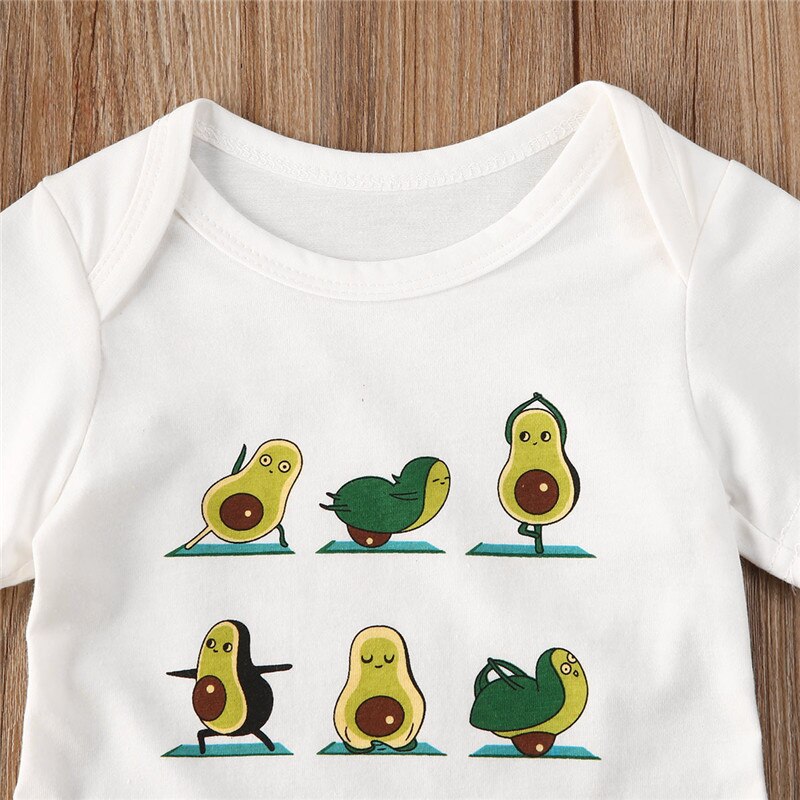 Vêtements d'été pour bébés, combinaisons pour filles, imprimé avocat de dessin animé, col rond, manches courtes, body pour enfants