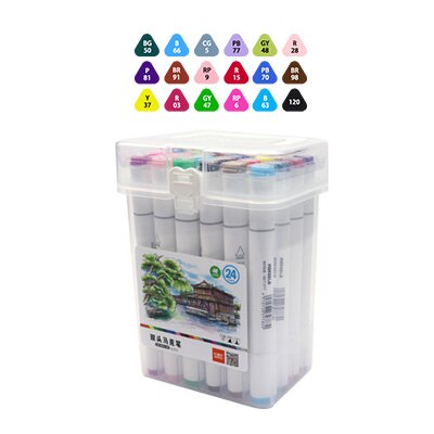 MOKEELO 895 Double-headed Triangle Pen Marker Set 12/18/24/36/48 Colors Art Painting Markers Pens Drawing Students Supplies: 24colors