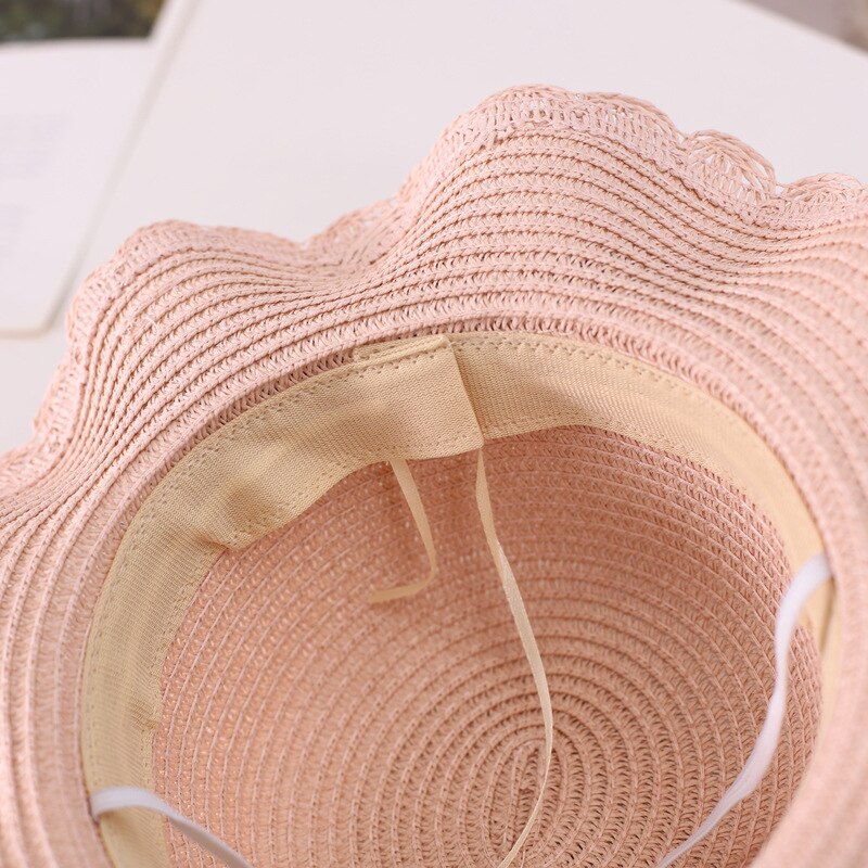 REYI001 summer kids girl casual straw hat Baby children Breathable Floppy large brim ribbon bowknot sun hat panama gorros