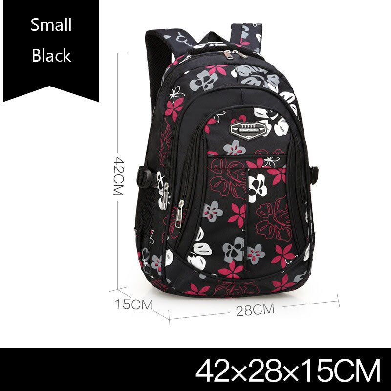 Grote schooltas voor kinderen, schattige schoolrugzak voor studenten, bedrukte waterdichte rugzak voor basisschoolboeken voor tienermeisjes: Kleine zwarte