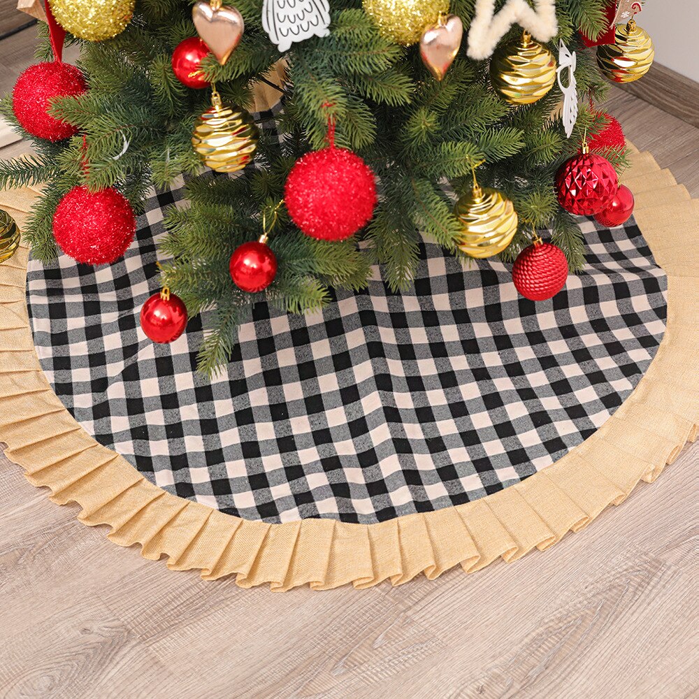 Christmas Tree Skirt Pleated Plaid Christmas Tree Skirt Apron Christmas Party Decorations