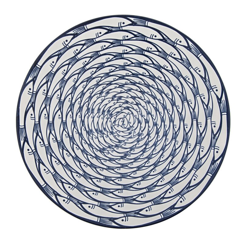 8 Inch Ceramic Dinner Plates Round Fish Printed On-glazed Porcelain Steak Pasta Desserts Cute Dishes &amp; Plates 1 Piece