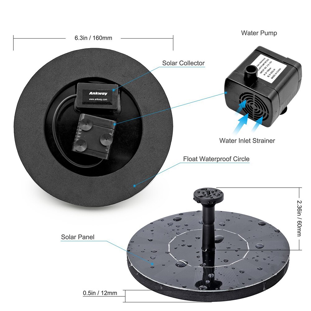Solar springvandspumpe 1.4w cirkel have sol vandpumpe soldrevet vandpumpe flydende springvandspumpe til fuglebade eller damme