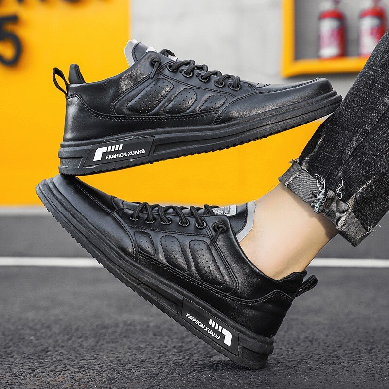 Herfst Leer Mannen Sneakers Wit Ademende Casual Mannen Schoenen Big Size Black Man Gevulkaniseerd Schoenen Zapatillas Hombre Joker