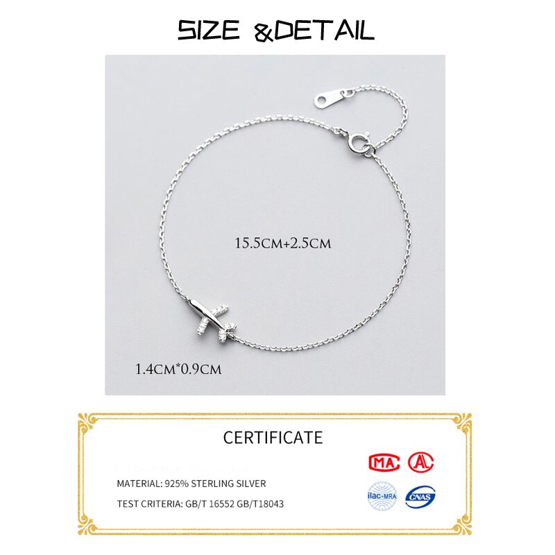 15.5Cm-18Cm Zilveren Armband Voor Vrouwen Vliegtuigen Vliegtuig Zilver 925 Sieraden Ketting Armbanden Vrouwelijke Meisjes Koreaanse