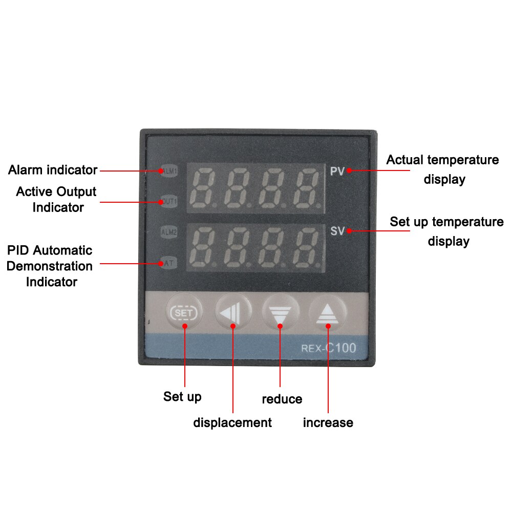REX-C100 Digital PID Temperature Controller Thermostat SSR output Max40A SSR Relay K Thermocouple Probe RexC-100 110V ~240V