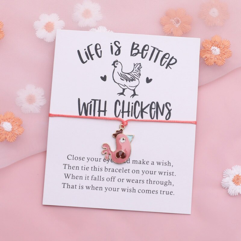 Kip Wish Armband Grappige Kip String Animal Vriendschap Armband Kip Sieraden Vrouwen Mannen Beste Vriend Interessante: Pink