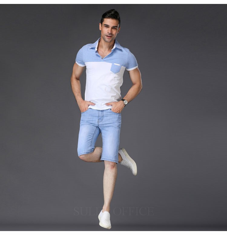 SULEE, novedad de verano , pantalones cortos de tela vaquera para hombre, pantalones cortos vaqueros elásticos ajustados informales a la , ropa de para hombre