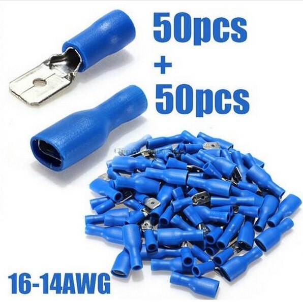 22-18 AWG 16-14AWG Vrouwelijke Mannelijke Elektrische Bedrading Connector Geïsoleerde Crimp Terminal Spade Blauw Rood