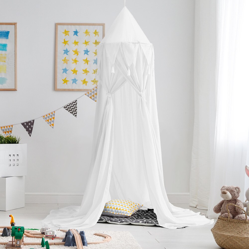 Hängen Baby Bett Baldachin Bettdecke Moskito Netz Krippe Netz Zelt Vorhänge Zelt Vorhang Bettwäsche Runde Kuppel Zelt Chiffon Zimmer Dekor: Weiß