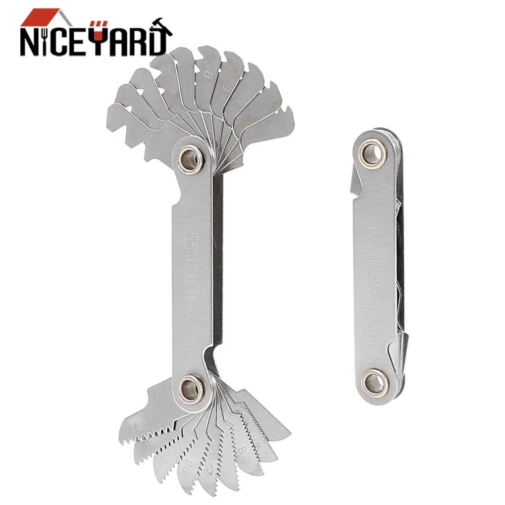 NICEYARD Metal 60 and 55 Degree Screw Thread Gage Gauge Folding 20 Blades Measuring Tool Metric & Whitworth Pitch