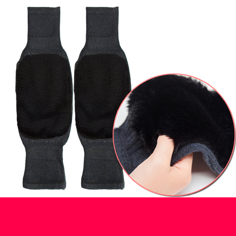 Winter Beenwarmers Vrouwen Koppels Plus Fluwelen Voet Knie Bescherming Thermische Gebreide Elastische Hoge Elastische Harajuku Gehaakte Ulzzang: black velvet