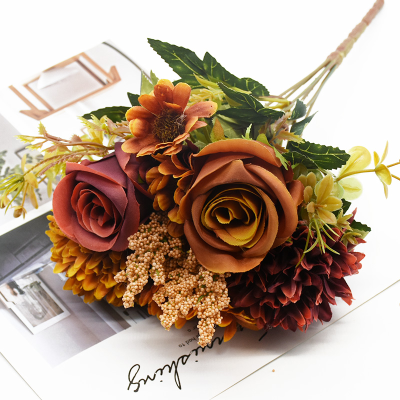 Kunstbloemen Bruidsboeket met rozenkrans Bruiloft Buiten Tuin Huisdecoratie DIY Cadeaus Accessoire: Bruin