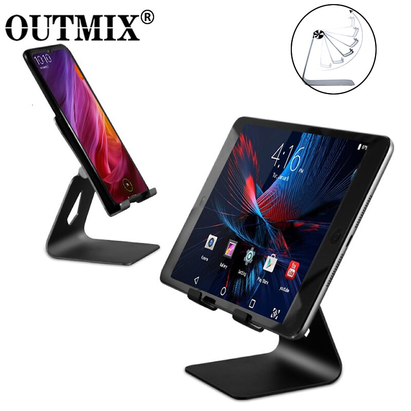 OUTMIX Desktop Holder Tablet Stand for ipad 9.7 10.2 10.5 11 12.9 inch Rotation Aluminium Tablet Stand Secure for Samsung Xiaomi