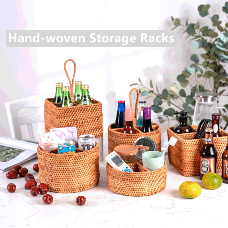 Panier de rangement en osier tissé à la main, 4 modèles, panier de stockage en paille à quatre compartiments, panier de fruits, récipient alimentaire, décoration de maison
