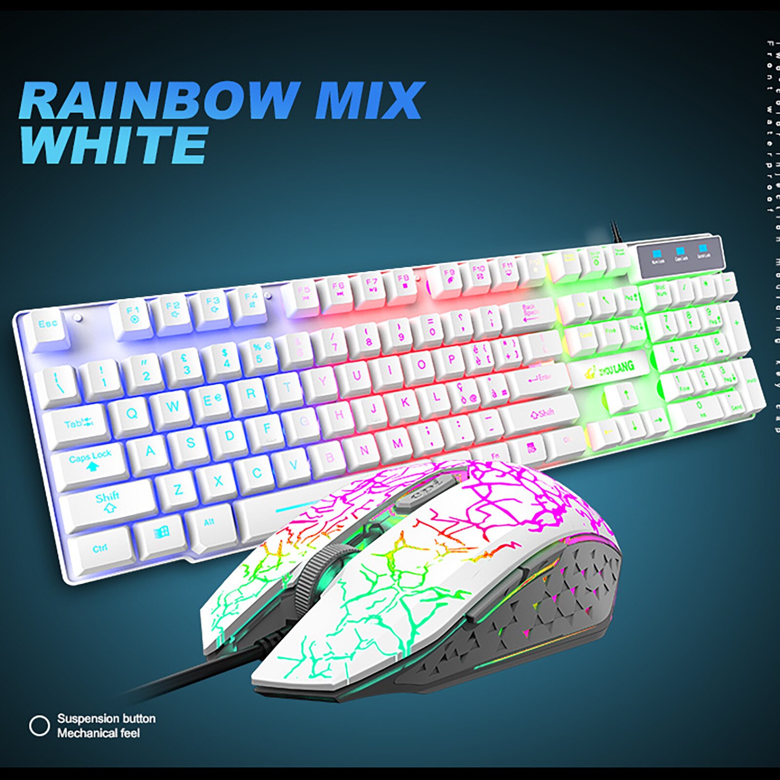 Rainbow Keyboard Gamer Kit Wired Gaming Mouse Kit Backlight Computer Mechanical Keyboards PC Backlit Game Keyboard Mouse Set: B