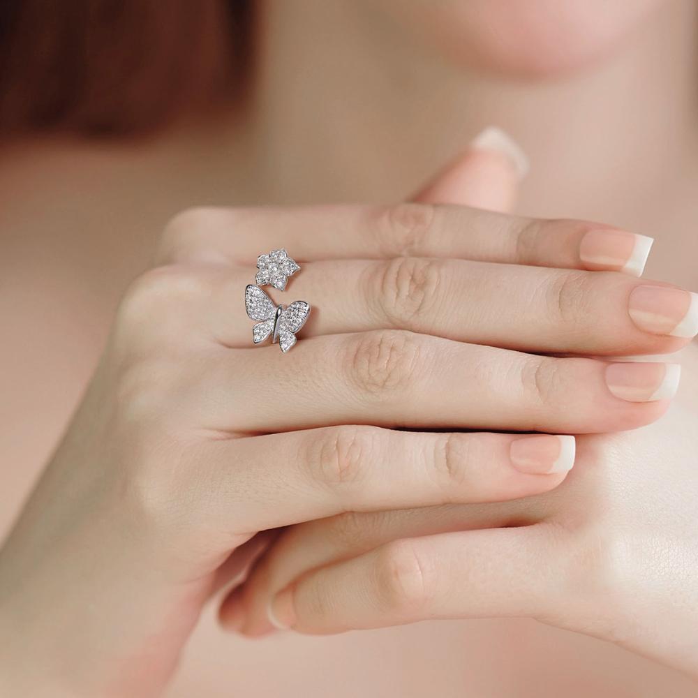 Santuzza zilveren ring voor dames 925 sterling zilveren verstelbare prachtige vlinderring glanzend witte zirkonia sieraden