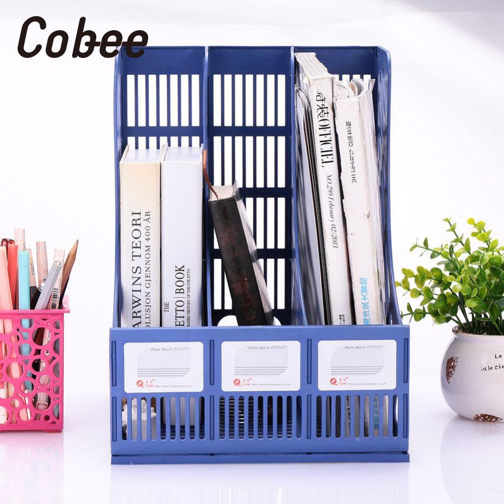 cobee Plastic Three Sections File Rack Folder Office Supplies Storage Magazine Holder