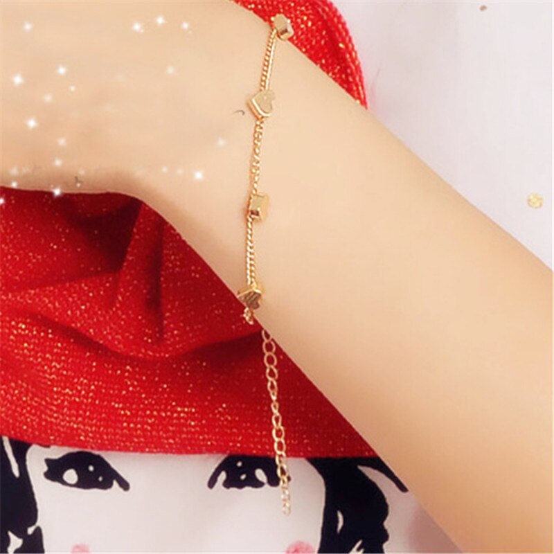 Frauen Baby Mädchen Armbänder Gold Farbe Herz-förmigen Glück Perlen Kette Schmuck