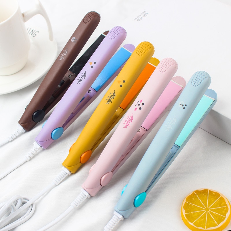 1PCs Mini Portable Steam Flat Hair Iron Hair Straightener Curler Straightening Cute Cartoon Curling Hair Irons