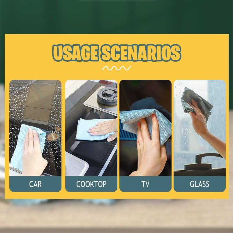 4PCS Wave Pattern Fish Scale Cloth Rag Anti-grease Absorbent Microfiber Cleaning Cloth home washing dish kitchen Cleaning towel