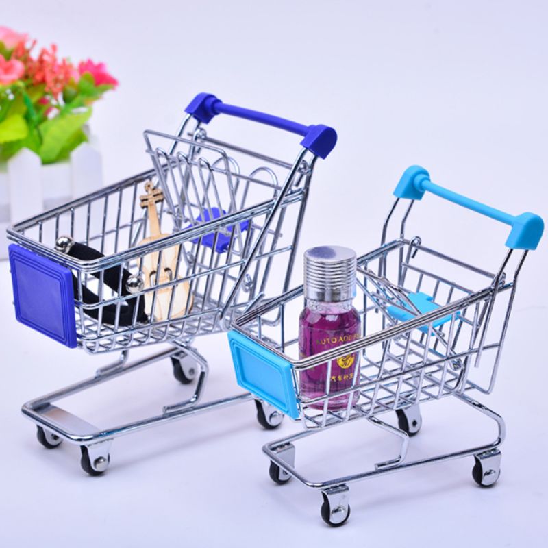 Mini Supermarket Hand Trolley Shopping Utility Cart Storage Basket Pretend Kids