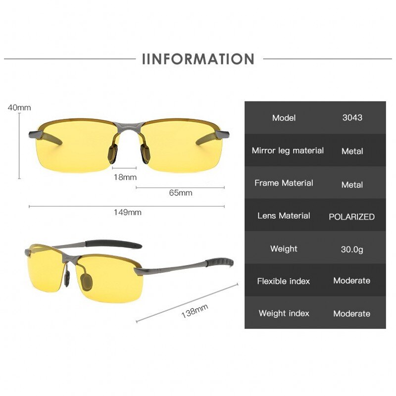 Nattesyn briller mænd polariserede kørselsbriller til unisex polaroid beskyttelsesbriller reducerer blændestråler kantløs gul linser