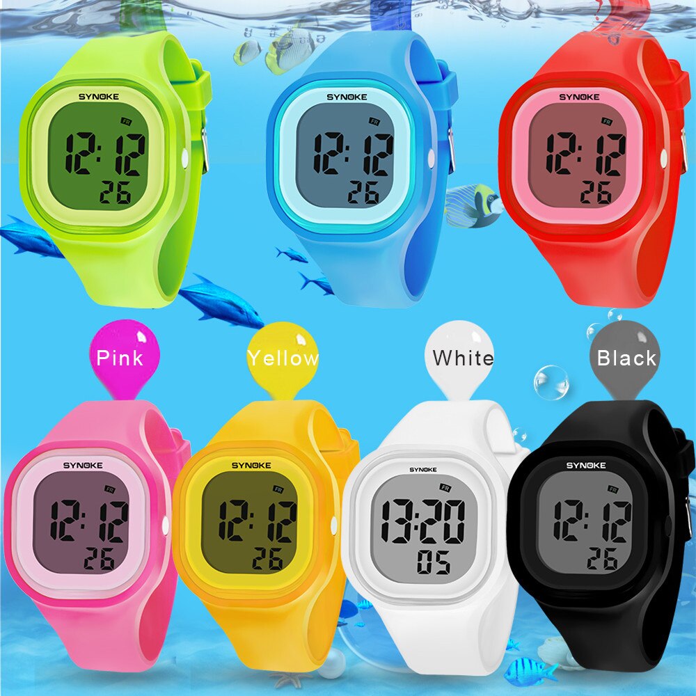 Synoke Studenten Kinderen Horloges Sport Kleurrijke Siliconen Band Digitale Horloges Wekker Led Light Kids Horloges Relgio
