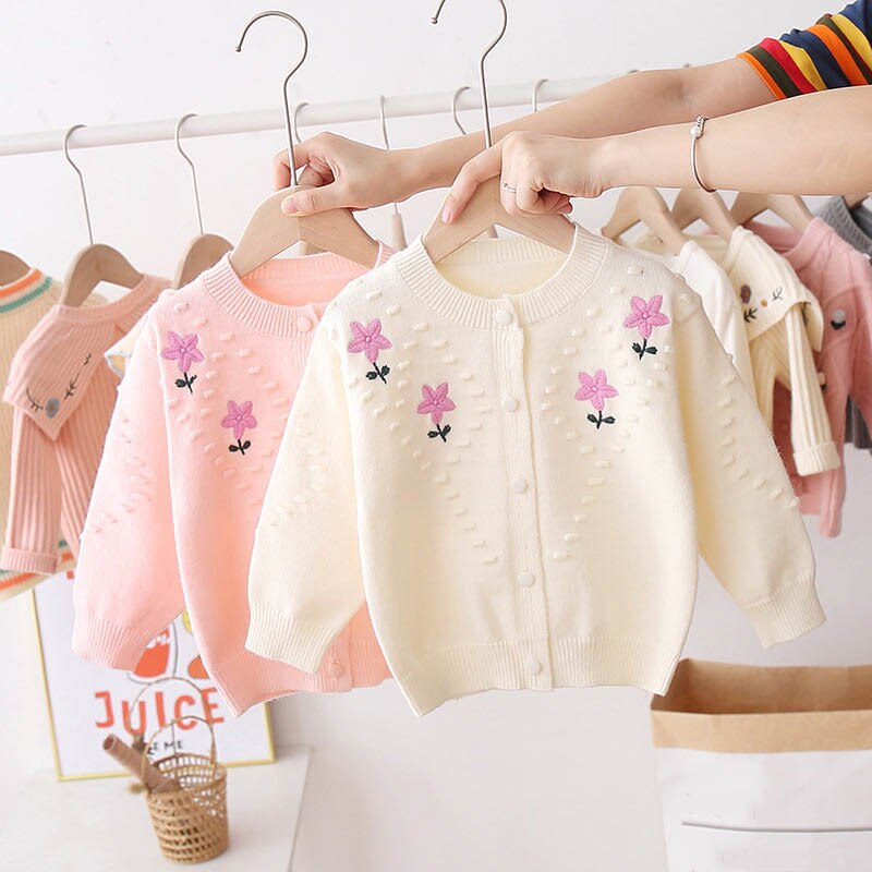 Baby Meisje Kleding Herfst Truien Ronde Hals Borduren Bloemen Baby Kleding Vest Trui Jas Kinderkleding
