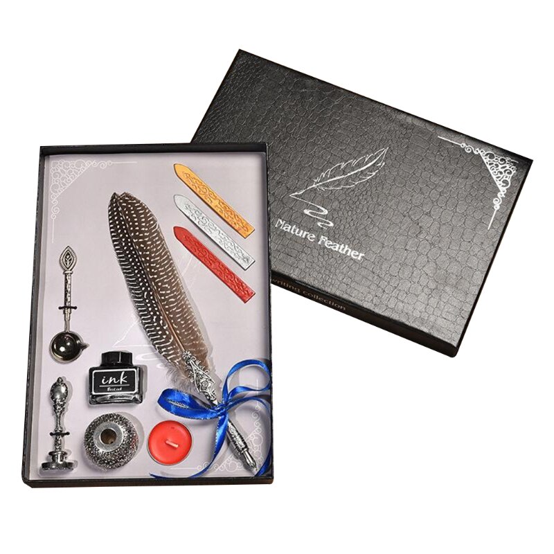 Retro Gothic Style Quill Pen Set Retro Wax Seal Stamp Kit Vintage Box Calligraphy Writing Pen Calligraphy Pen Set