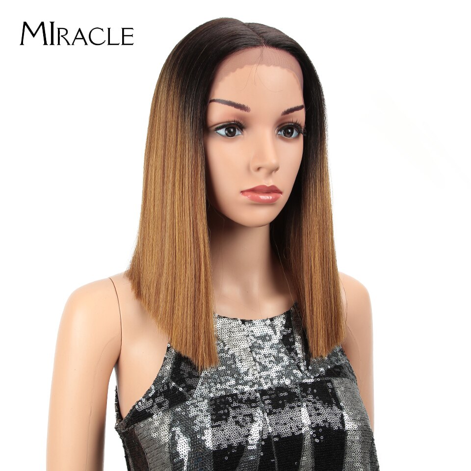 Bob Wig Synthetic Wig Short BOB 14 inches Synthetic Lace Wig Ombre Blonde Cosplay Wigs For Black Women Miracle Wig