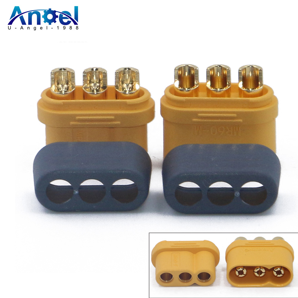 10 x enchufe Amass MR60 con cubierta protectora conector de 3 núcleos de 3,5mm conector de interfaz de enchufe en T enfundado para modelo RC (5 pares)