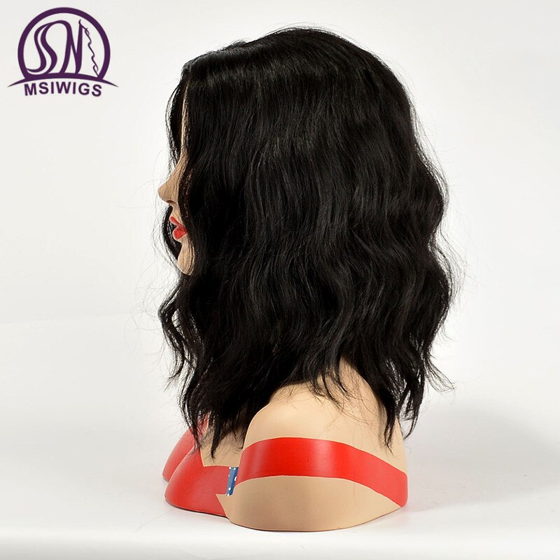 MSIWIGS Curly Wigs for Women Black Color Synthetic Short Wig 14 Inch African American Heat Resistant Hair