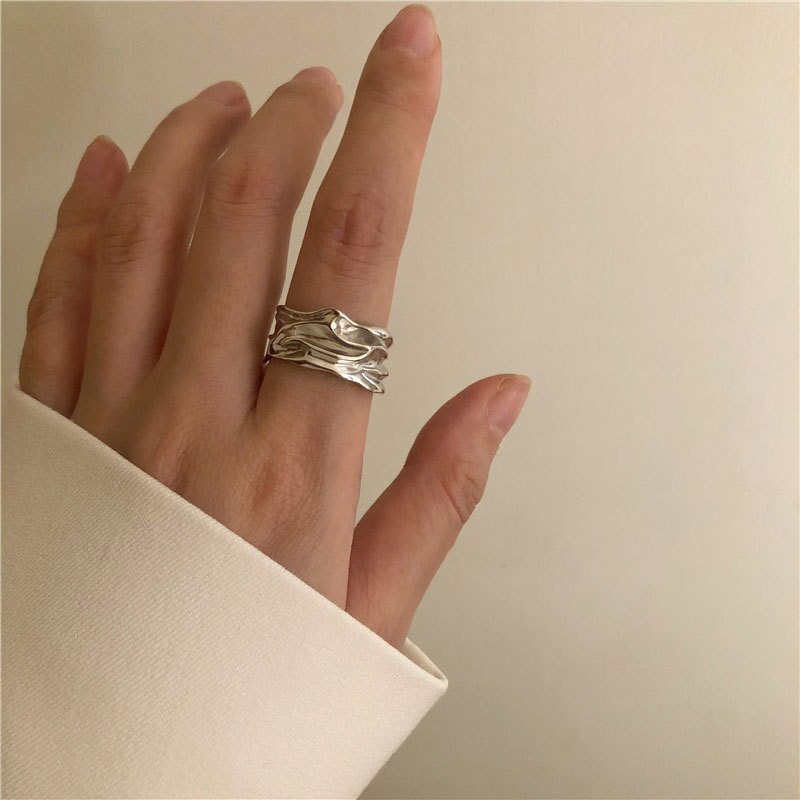 Foxanry Minimalistische 925 Sterling Zilveren Ringen Voor Vrouwen Mode Creatieve Onregelmatige Oppervlak Geometrische Partij Sieraden: Default Title