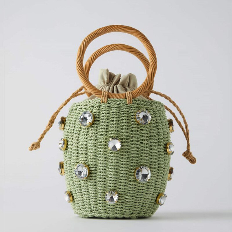 Sac d'été en paille pour femmes, fait à la main, en forme de seau, fourre-tout, pour la plage, sacs à main avec anse