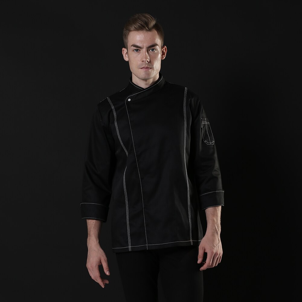 Unisex kokki vaatteet kahvila keittiö leipomo catering kokki hengittävä kokin takki pitkähihainen univormu: Musta kokin puku / Xxxl