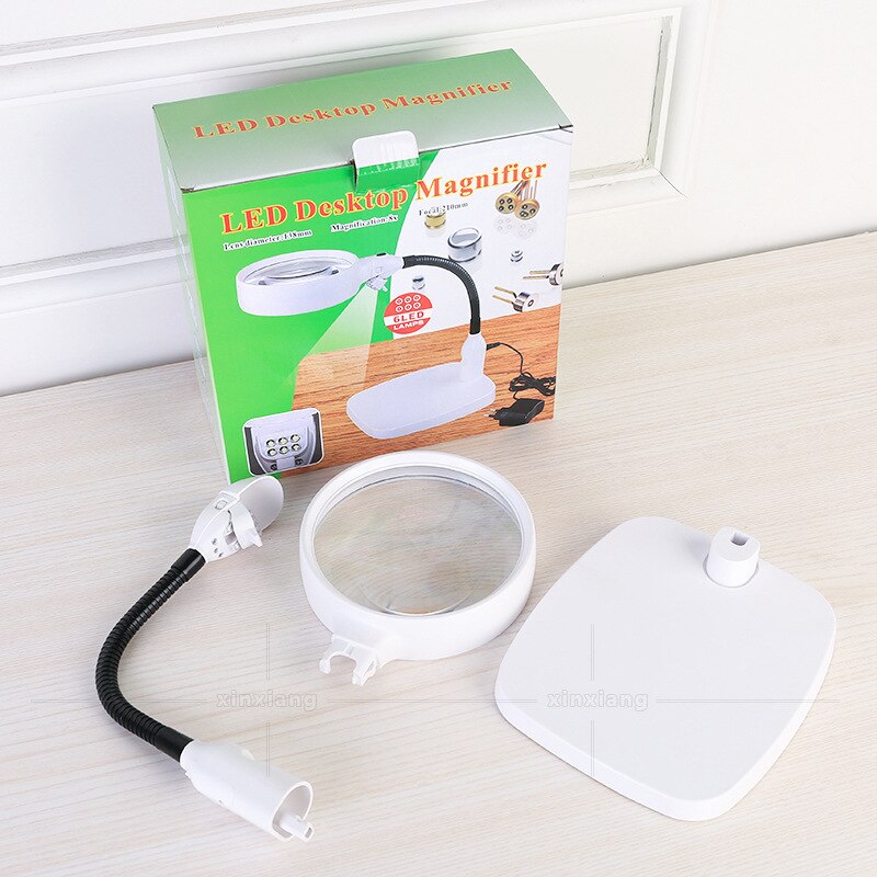 Large Reading Magnifier Light 8X Led Desktop Magnifier Lamp Portable Magnifying Glass With Led Light Repair Book Reading Loupe