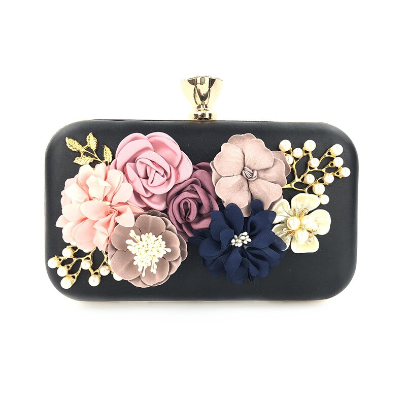 Vrouwen Clutch Bag Bloem Dames Dark Blue Avondtassen Dames Dag Koppelingen Purse Vrouwelijke Roze Bruiloft Tas Met strass: black