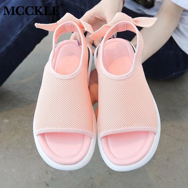 MCCKLE été femmes sandales plates Peep Toe maille tissu sandale noeud papillon femme chaussures plates sans lacet confort chaussures décontractées
